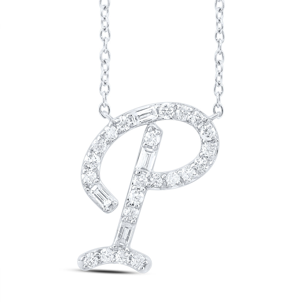 1/4CTW-DIA CN INITIAL "P" FASHION BAGUETTE NECKLACE (18 INCH)