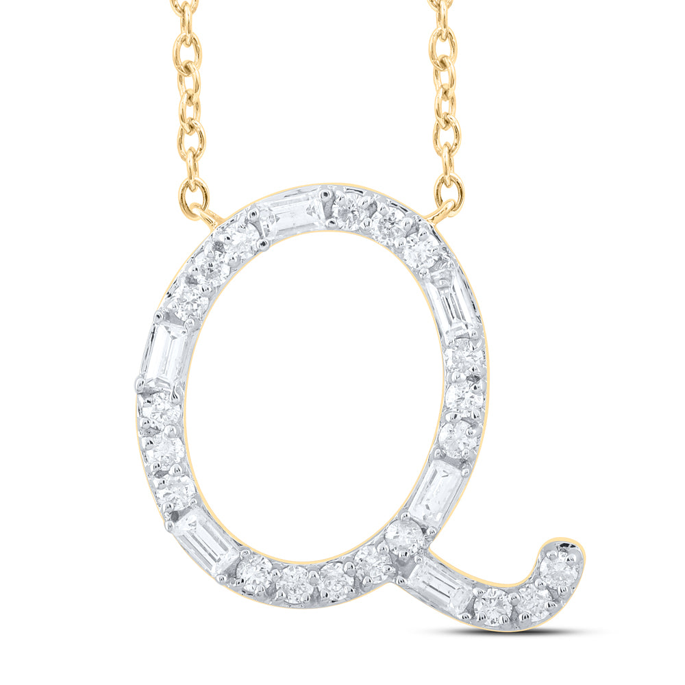 1/4CTW-DIA CN INITIAL "Q" FASHION BAGUETTE NECKLACE (18 INCH)