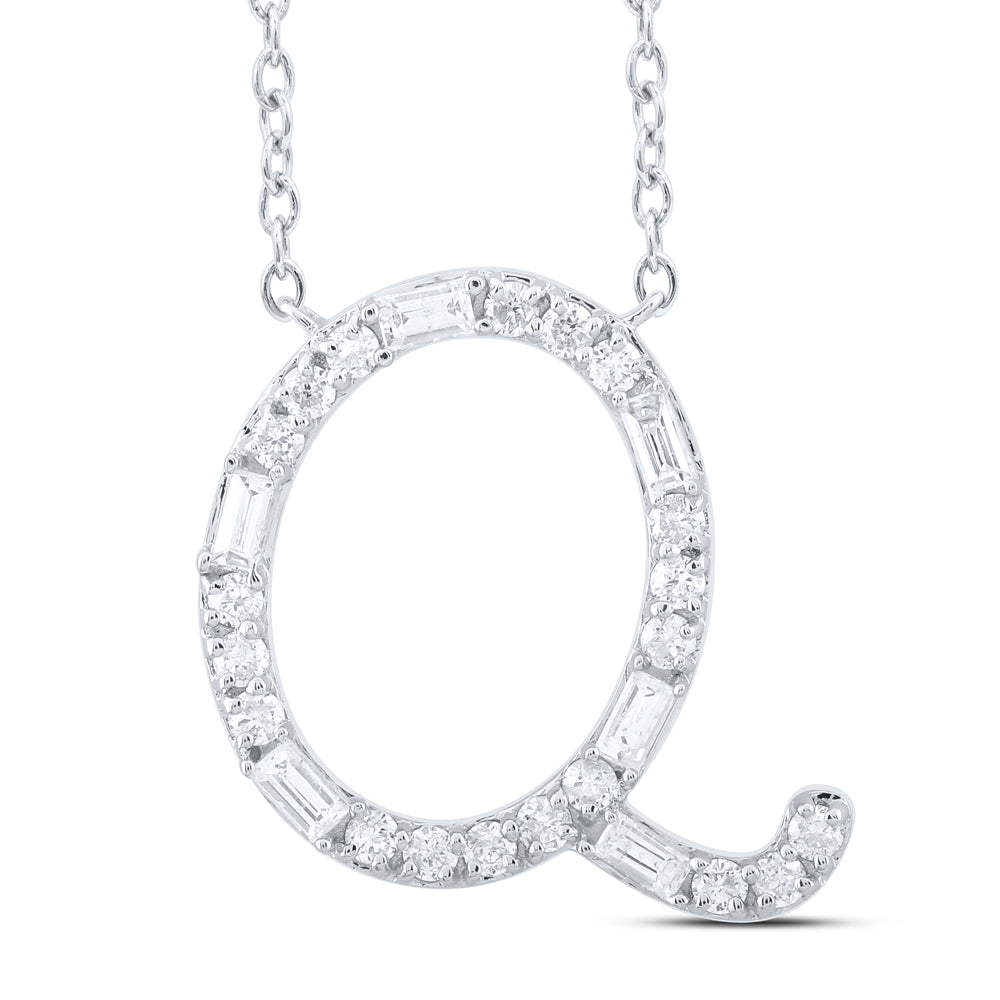 1/4CTW-DIA CN INITIAL "Q" FASHION BAGUETTE NECKLACE (18 INCH)