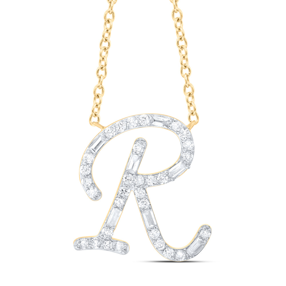1/5CTW-DIA CN INITIAL "R" FASHION BAGUETTE NECKLACE (18 INCH)