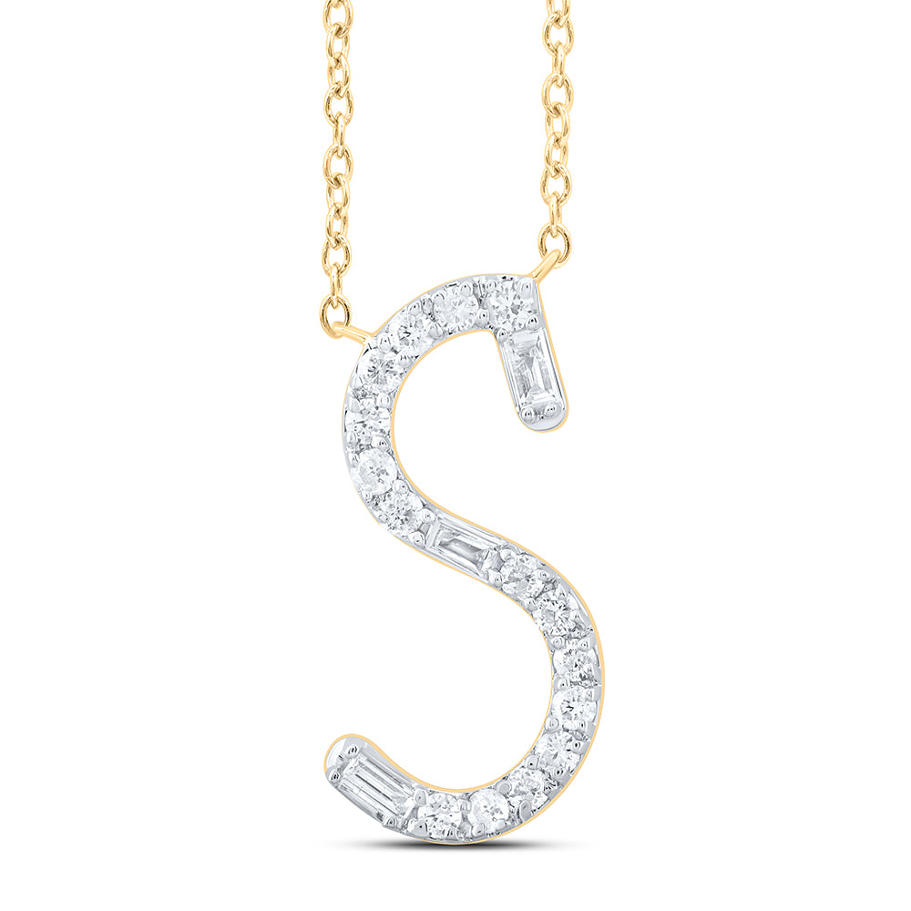 1/6CTW-DIA CN INITIAL "S" FASHION BAGUETTE NECKLACE (18 INCH)