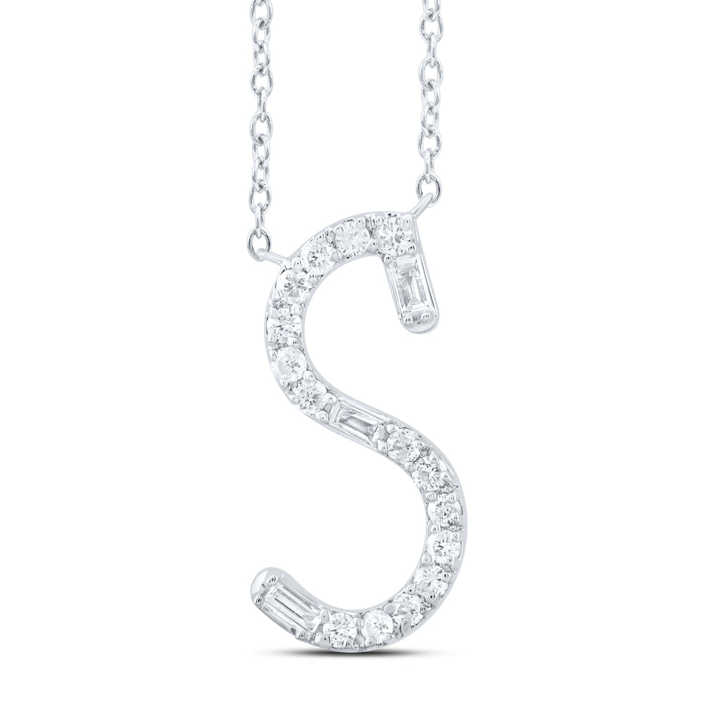 1/6CTW-DIA CN INITIAL "S" FASHION BAGUETTE NECKLACE (18 INCH)