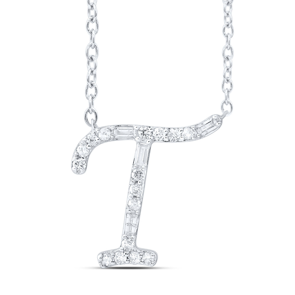 1/5CTW-DIA CN INITIAL "T" FASHION BAGUETTE NECKLACE (18 INCH)