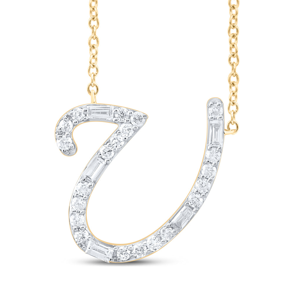 1/4CTW-DIA CN INITIAL "U" FASHION BAGUETTE NECKLACE (18 INCH)