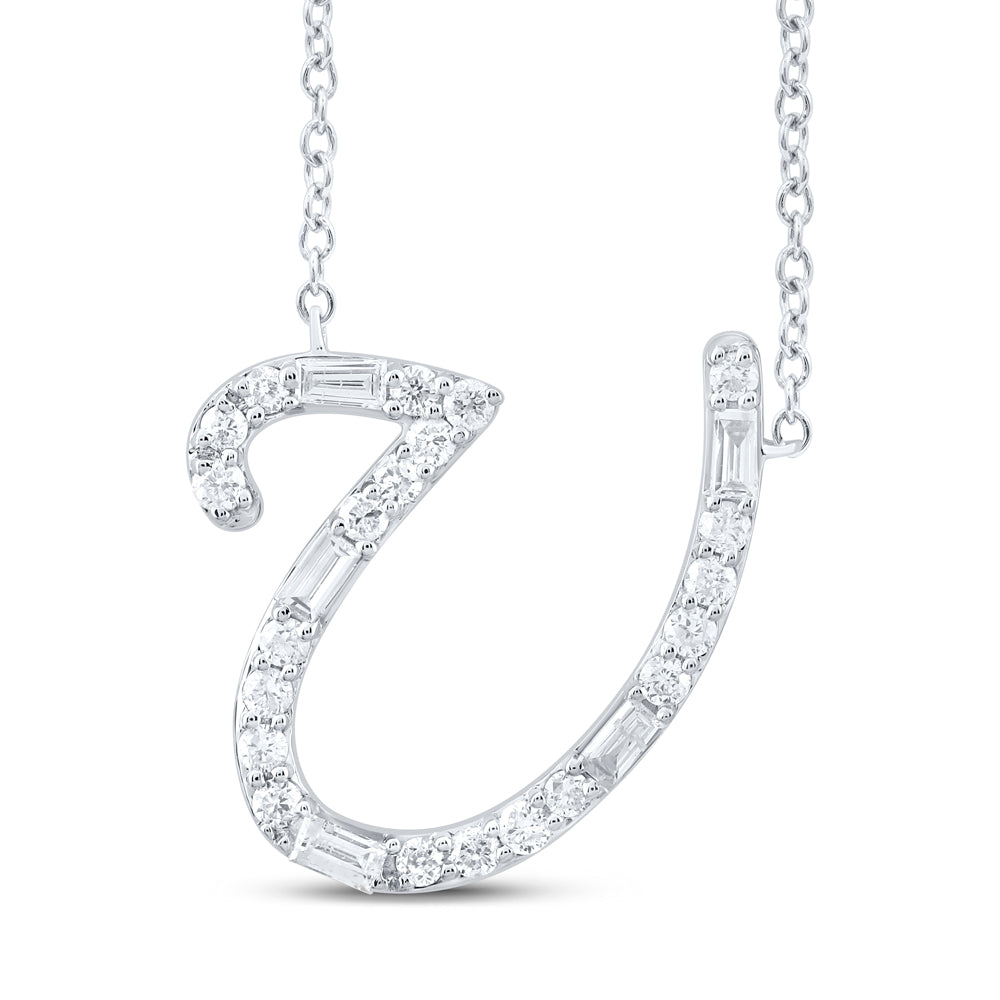 1/4CTW-DIA CN INITIAL "U" FASHION BAGUETTE NECKLACE (18 INCH)