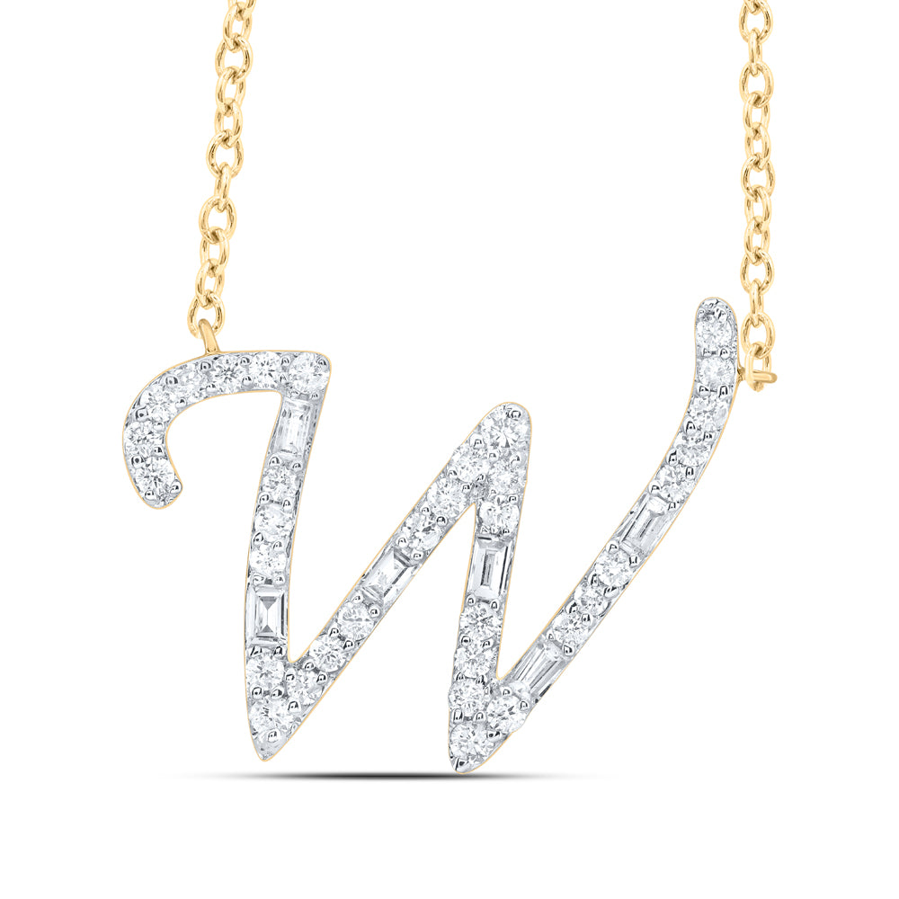1/4CTW-DIA CN INITIAL "W" FASHION BAGUETTE NECKLACE (18 INCH)