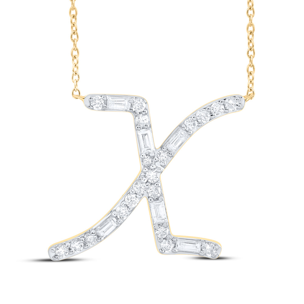 1/4CTW-DIA CN INITIAL "X" FASHION BAGUETTE NECKLACE (18 INCH)