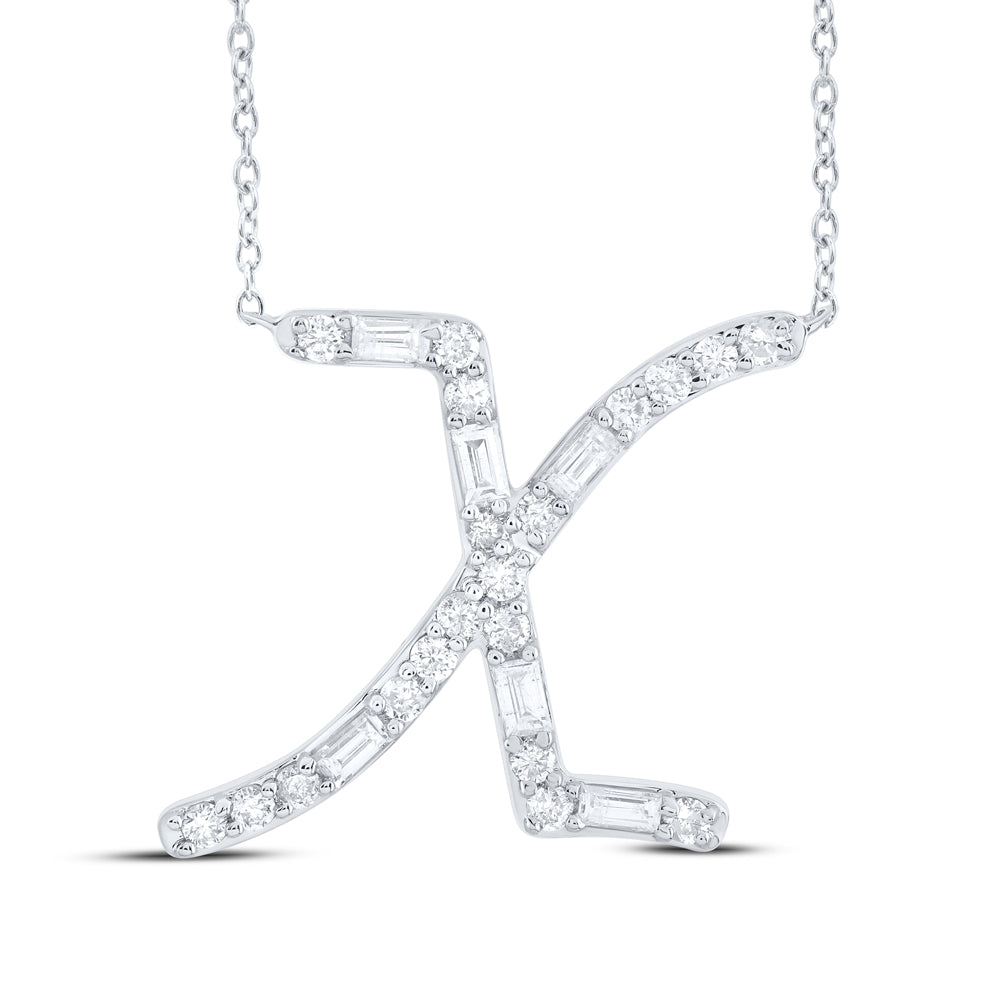 1/4CTW-DIA CN INITIAL "X" FASHION BAGUETTE NECKLACE (18 INCH)