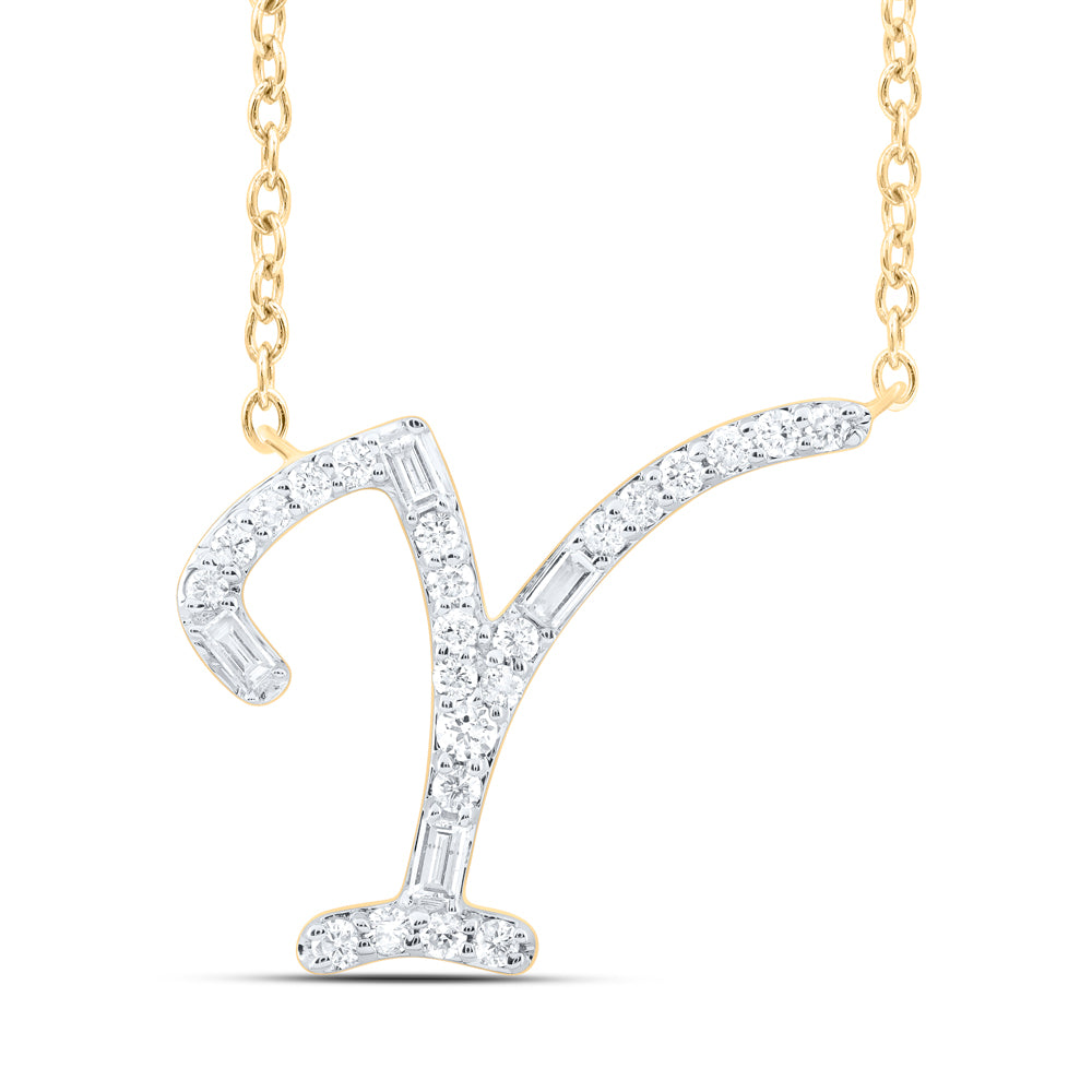 1/5CTW-DIA CN INITIAL "Y" FASHION BAGUETTE NECKLACE (18 INCH)