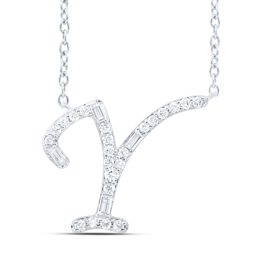 1/5CTW-DIA CN INITIAL "Y" FASHION BAGUETTE NECKLACE (18 INCH)