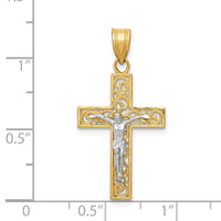 Load image into Gallery viewer, 14K Two-Tone D/C Small Block Filigree Crucifix Pendant
