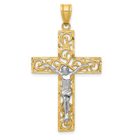 Load image into Gallery viewer, 14K Two-Tone D/C Large Block Filigree Crucifix Pendant
