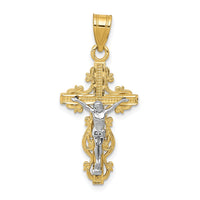 Load image into Gallery viewer, 14K Two-tone Small Narrow Cross w/Crucifix Pendant
