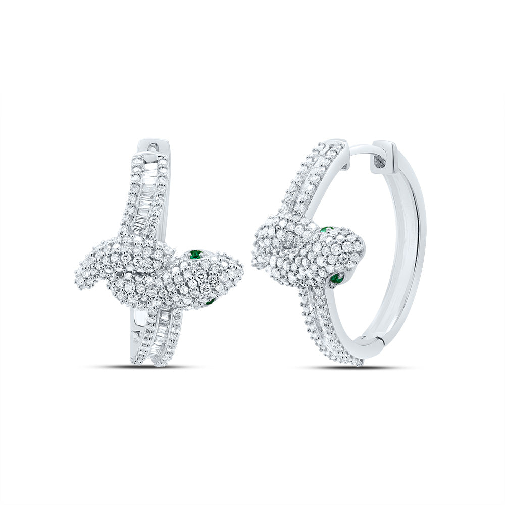 1 3/8CTW-DIA CN 0.02CT RD-EM NAT GEM SNAKE HOOP EARRING