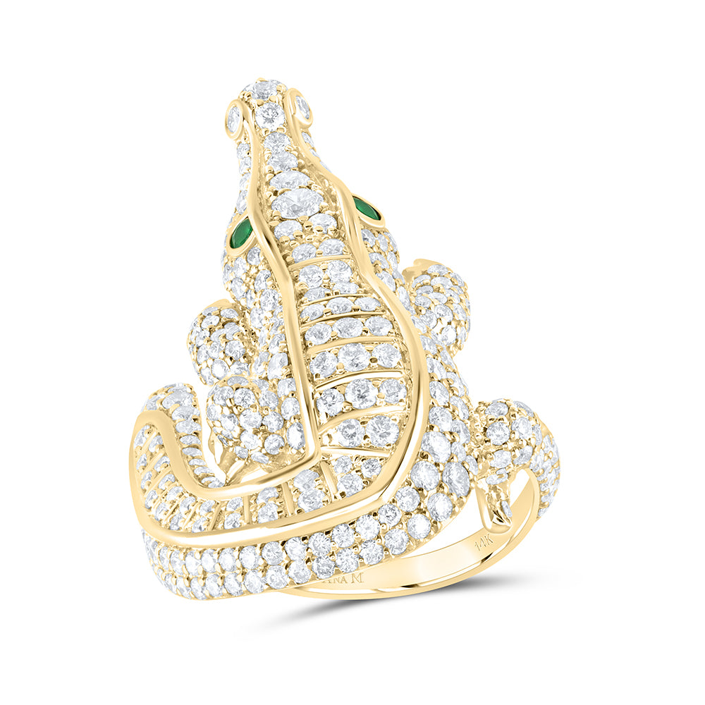 2 7/8CTW-DIA ANA M 1/10CTW RD-EM CROCODILE NAT GEM LADIES RING
