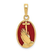 Load image into Gallery viewer, 14K Red Enamel Praying Hands and Cross Pendant
