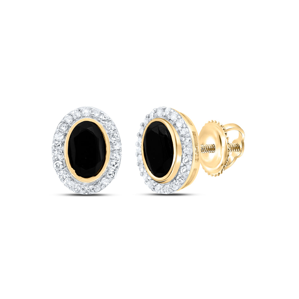 1/5CTW-DIA P1 6X4 MM OVAL ONYX BLACK EARRING
