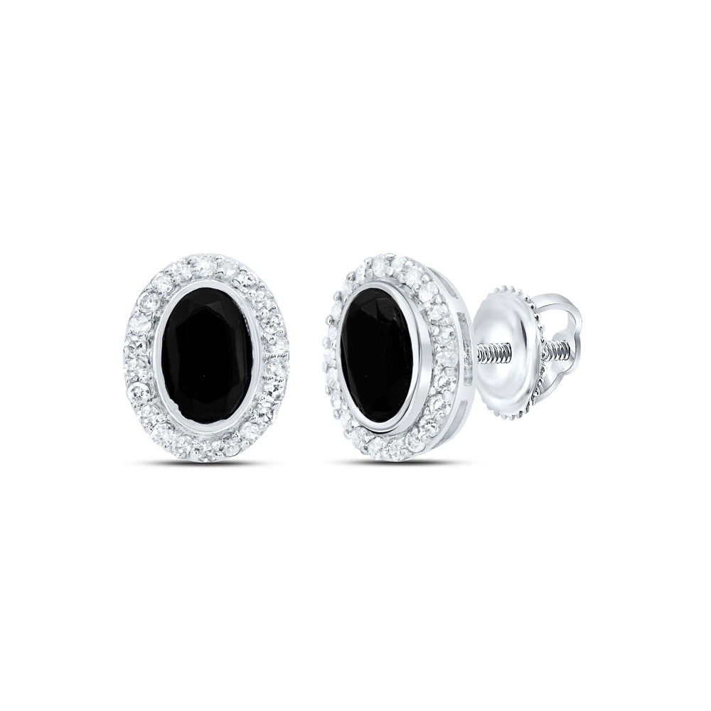 1/5CTW-DIA P1 6X4 MM OVAL ONYX BLACK EARRING