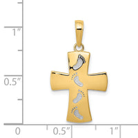 Load image into Gallery viewer, 14K w/Rhodium Footprints Cross Pendant
