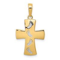 Load image into Gallery viewer, 14K w/Rhodium Footprints Cross Pendant
