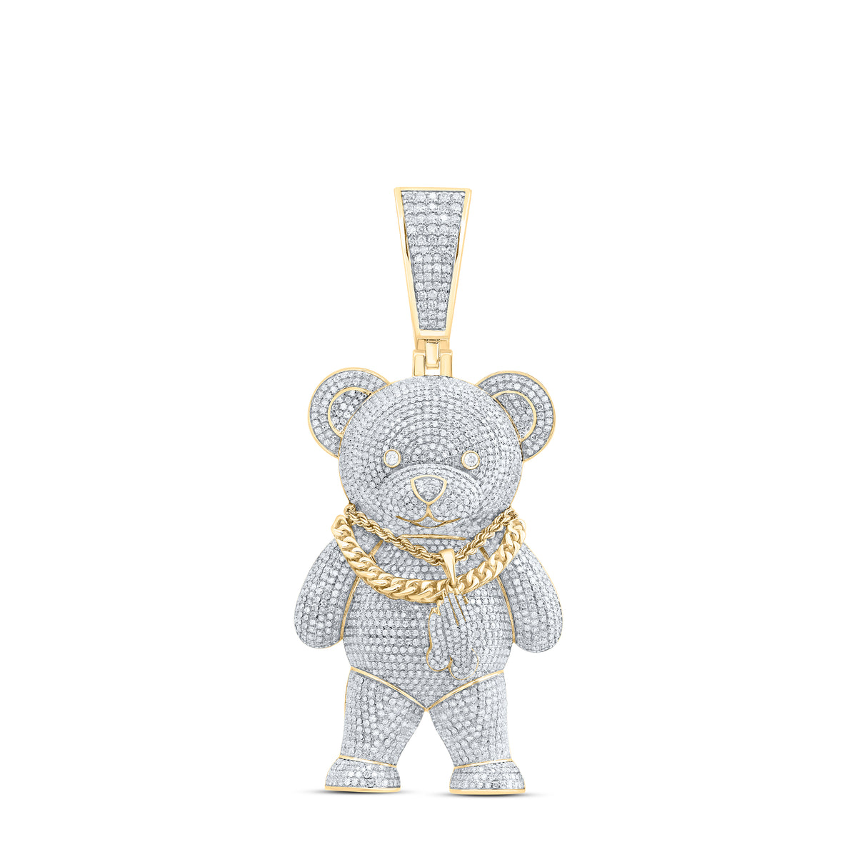 7 1/2CTW-DIA NK TEDDY BEAR MENS CHARM WITH CHAIN