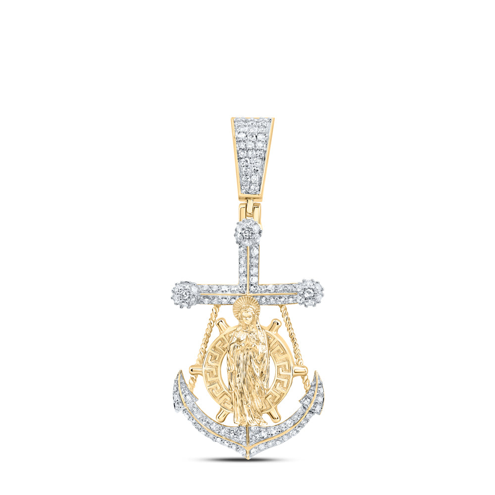 5/8CTW-DIA NK CROSS ANCHOR MOTHER MARY MENS CHARM