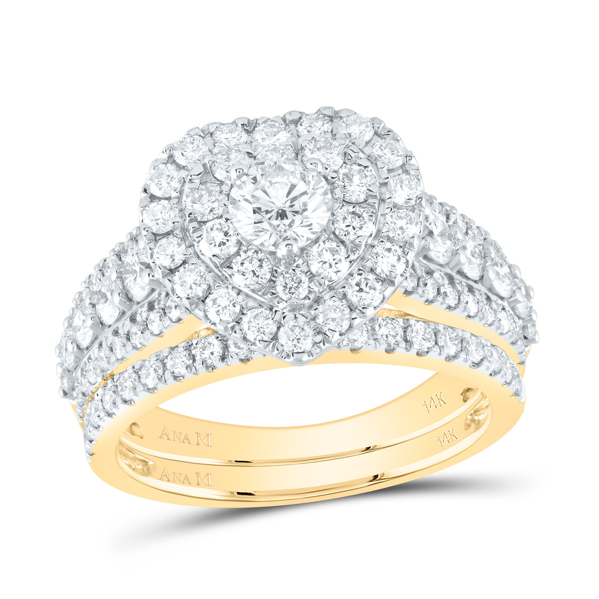 2 CTW-DIA ANA M 3/8CT-CRD HEART DOUBLE HALO BRIDAL SET