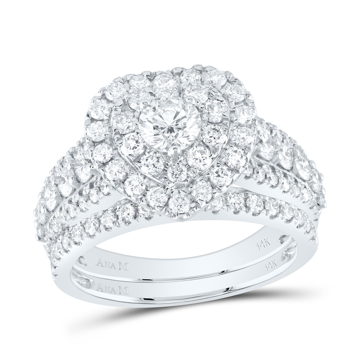 2 CTW-DIA ANA M 3/8CT-CRD HEART DOUBLE HALO BRIDAL SET