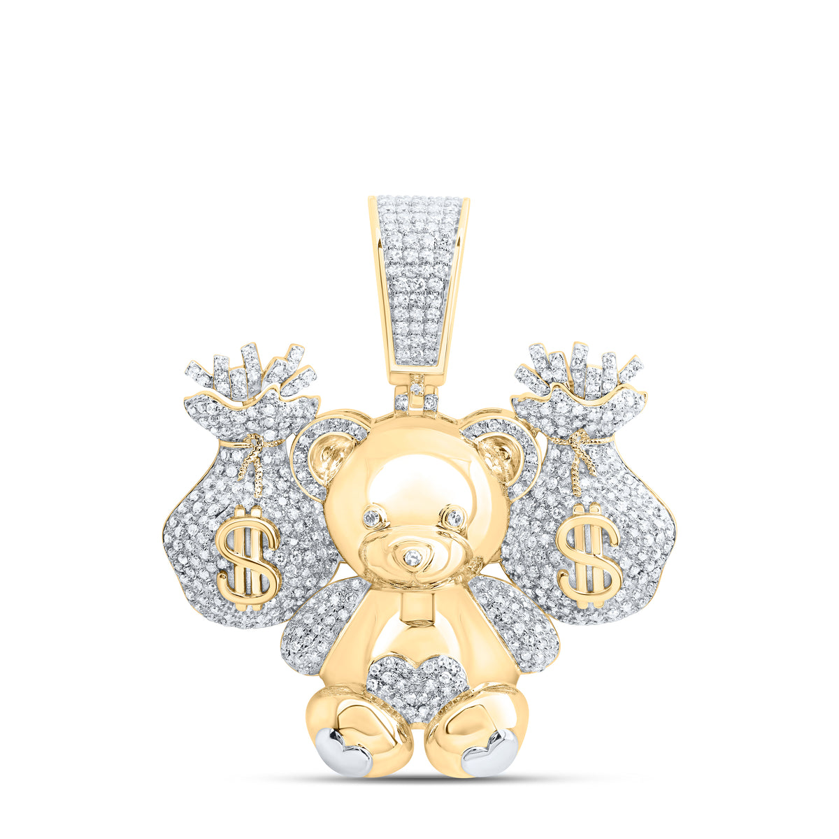 1 1/3CTW-DIA NK TEDDY BEAR MONEY DOLLAR BAG MENS CHARM