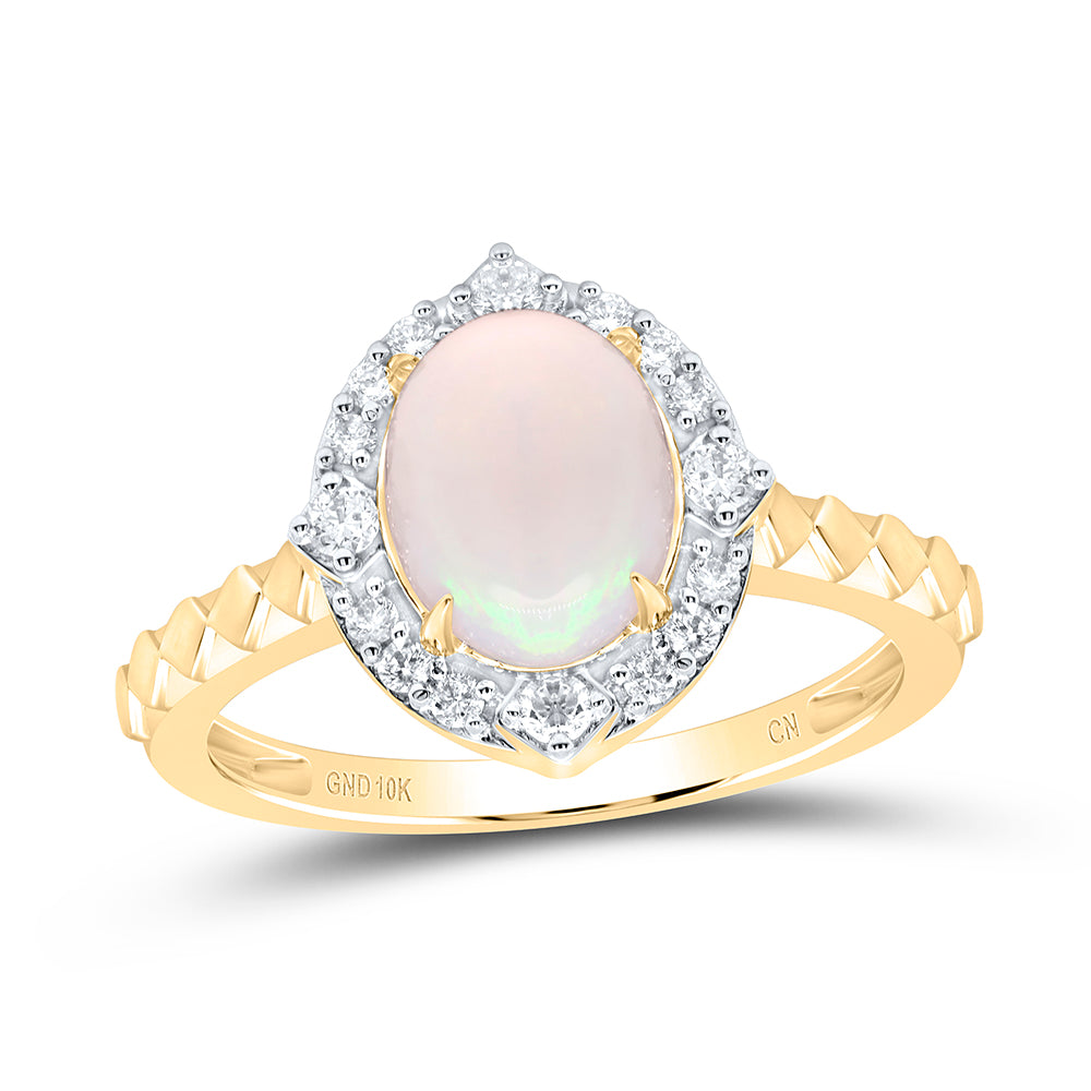 1/5CTW-DIA CN 9X7MM-OV-OPAL NAT GEM RING