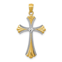 Load image into Gallery viewer, 14K Diamond-Cut Rhodium Budded Cross Pendant
