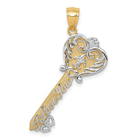 Load image into Gallery viewer, 14K w/White Rhodium Polished I LOVE YOU Filigree Heart Key Charm
