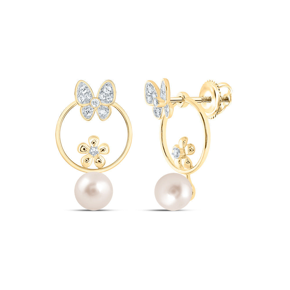 1/10CTW-DIA CN 6 MM-PEARL BUTTERFLY EARRING