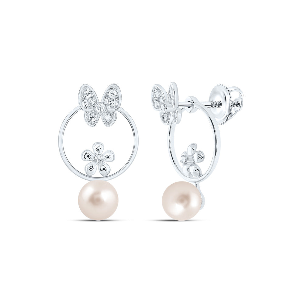 1/10CTW-DIA CN 6 MM-PEARL BUTTERFLY EARRING