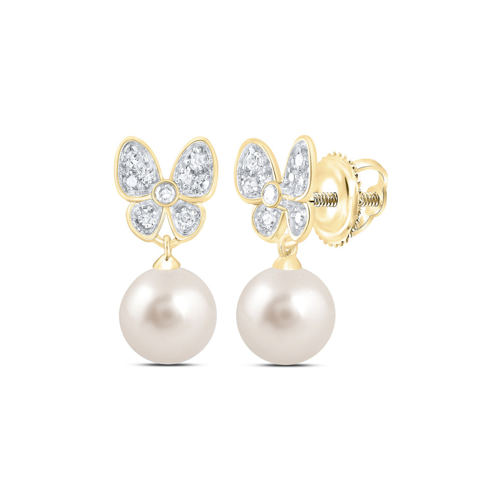 1/10CTW-DIA CN 6 MM-PEARL BUTTERFLY EARRING