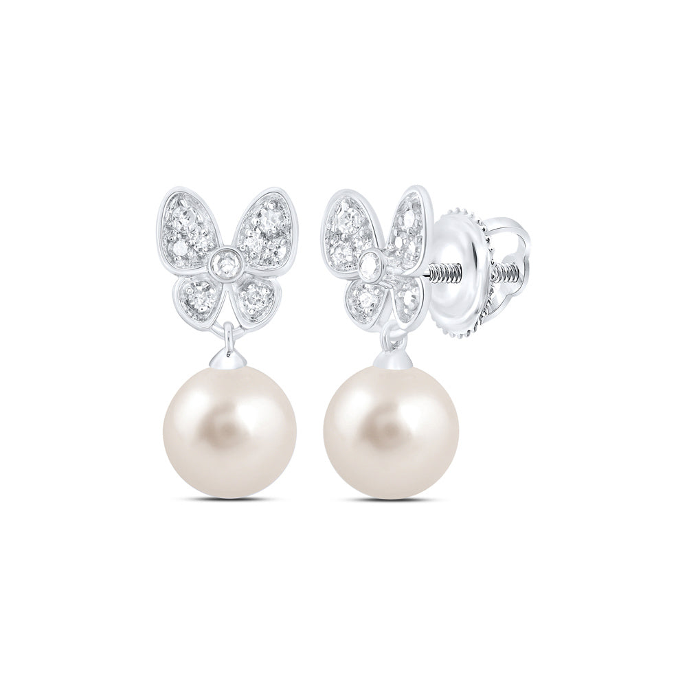 1/10CTW-DIA CN 6 MM-PEARL BUTTERFLY EARRING