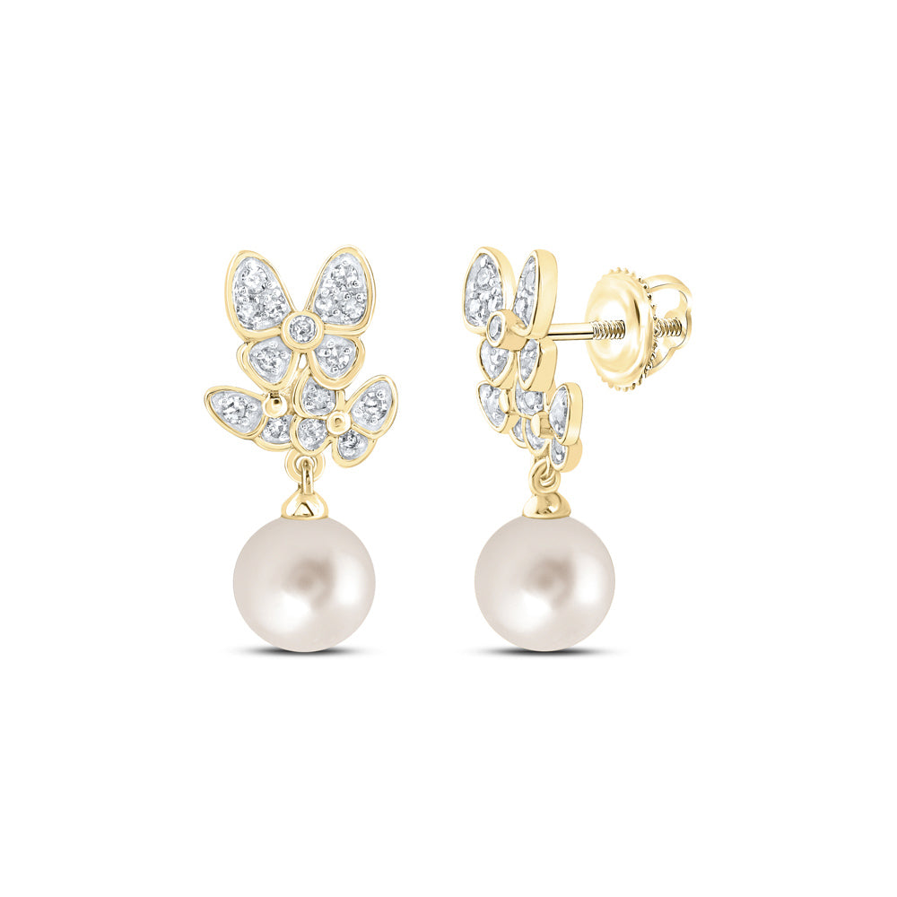 1/6CTW-DIA CN 6 MM-PEARL BUTTERFLY EARRING