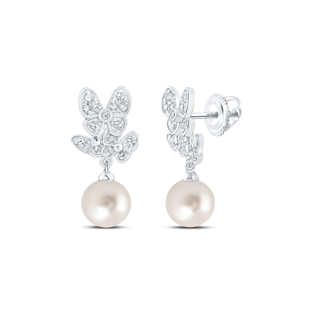 1/6CTW-DIA CN 6 MM-PEARL BUTTERFLY EARRING