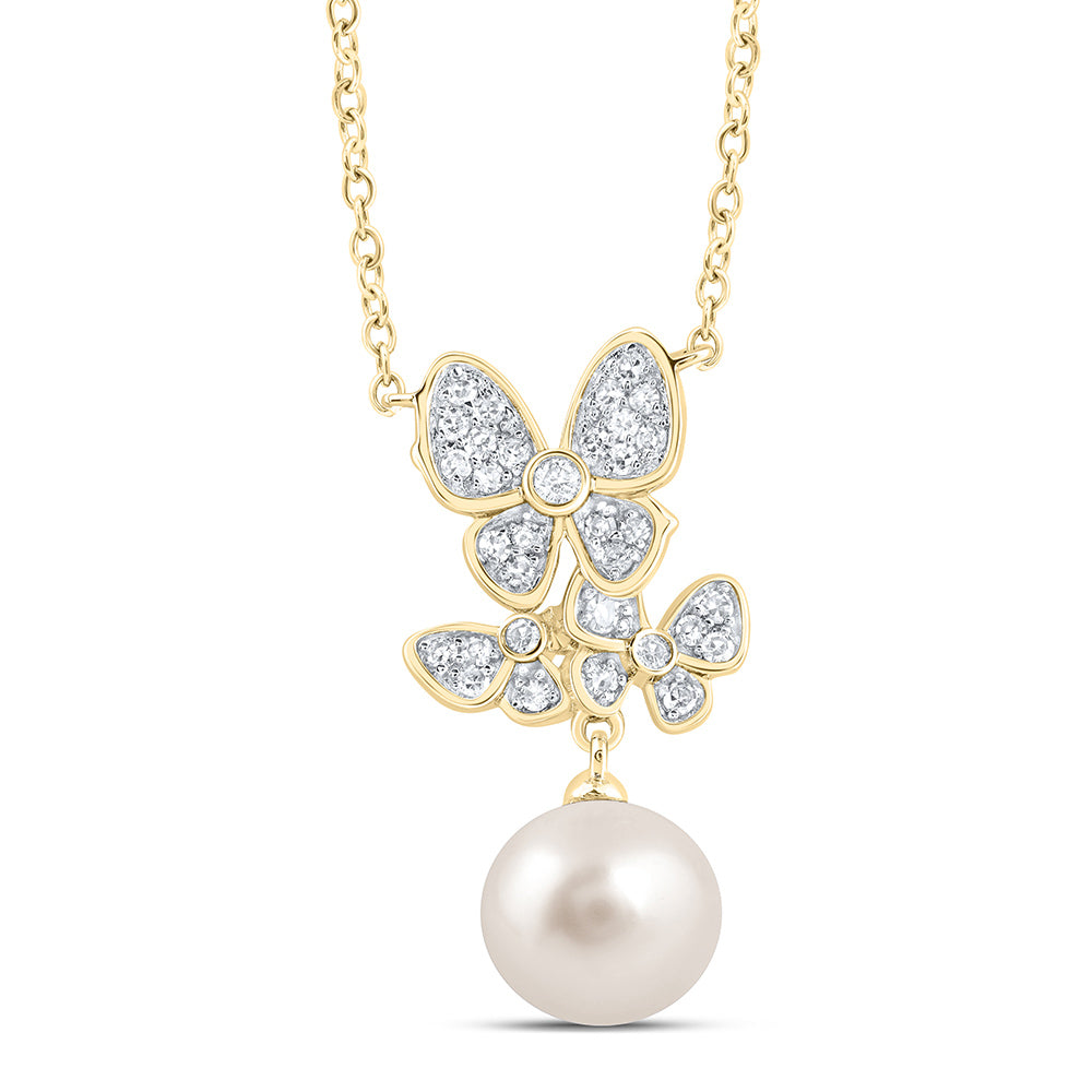 1/8CTW-DIA CN 7MM-PEARL BUTTERFLY NECKLACE (18 INCH)