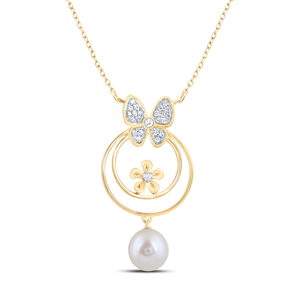1/8CTW-DIA CN 7MM-PEARL BUTTERFLY NECKLACE (18 INCH)