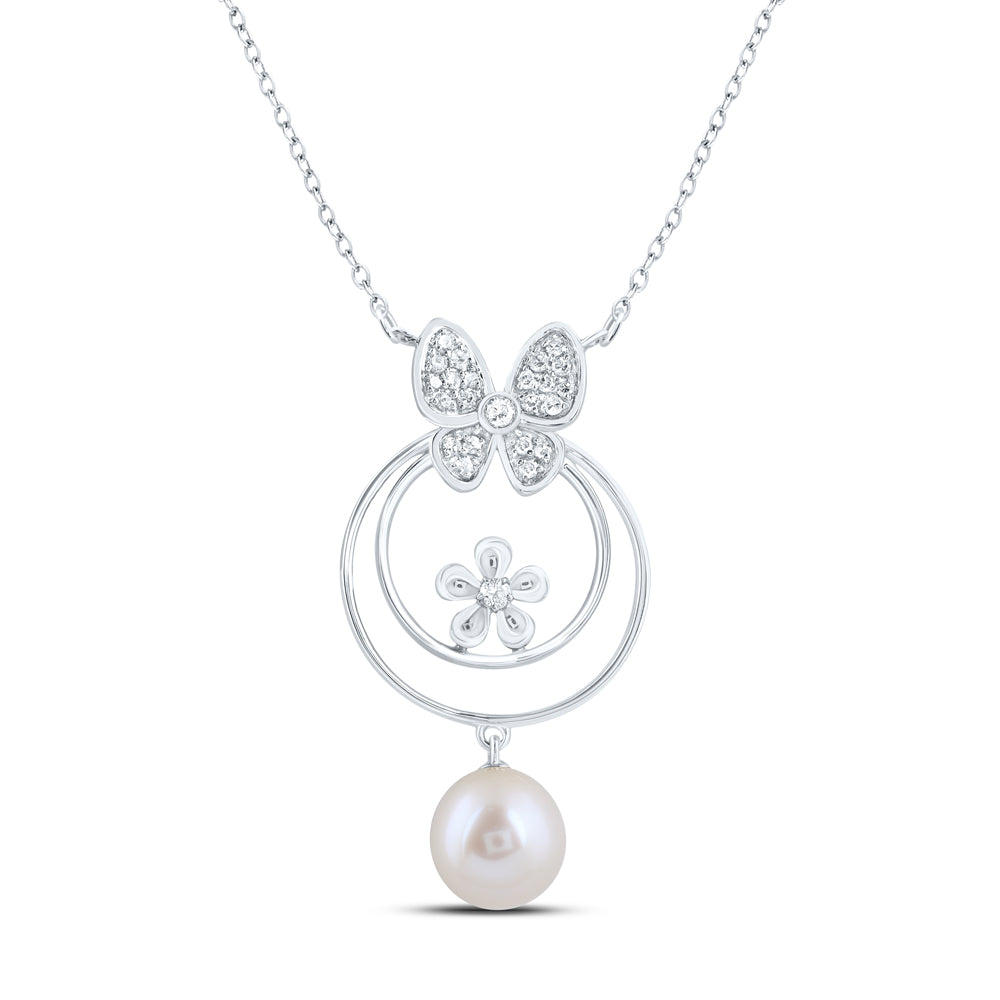 1/8CTW-DIA CN 7MM-PEARL BUTTERFLY NECKLACE (18 INCH)