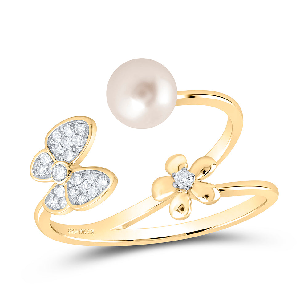 1/10CTW-DIA CN 6MM-PEARL BUTTERFLY LADIES RING