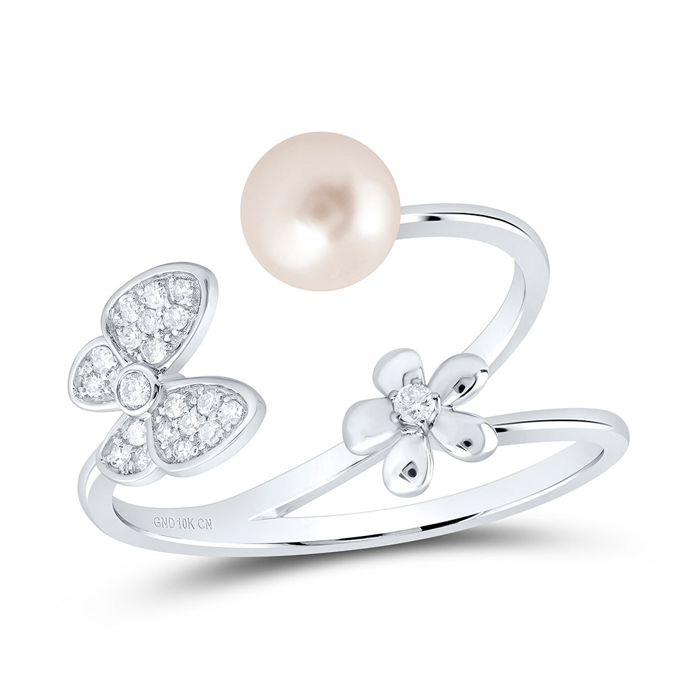 1/10CTW-DIA CN 6MM-PEARL BUTTERFLY LADIES RING