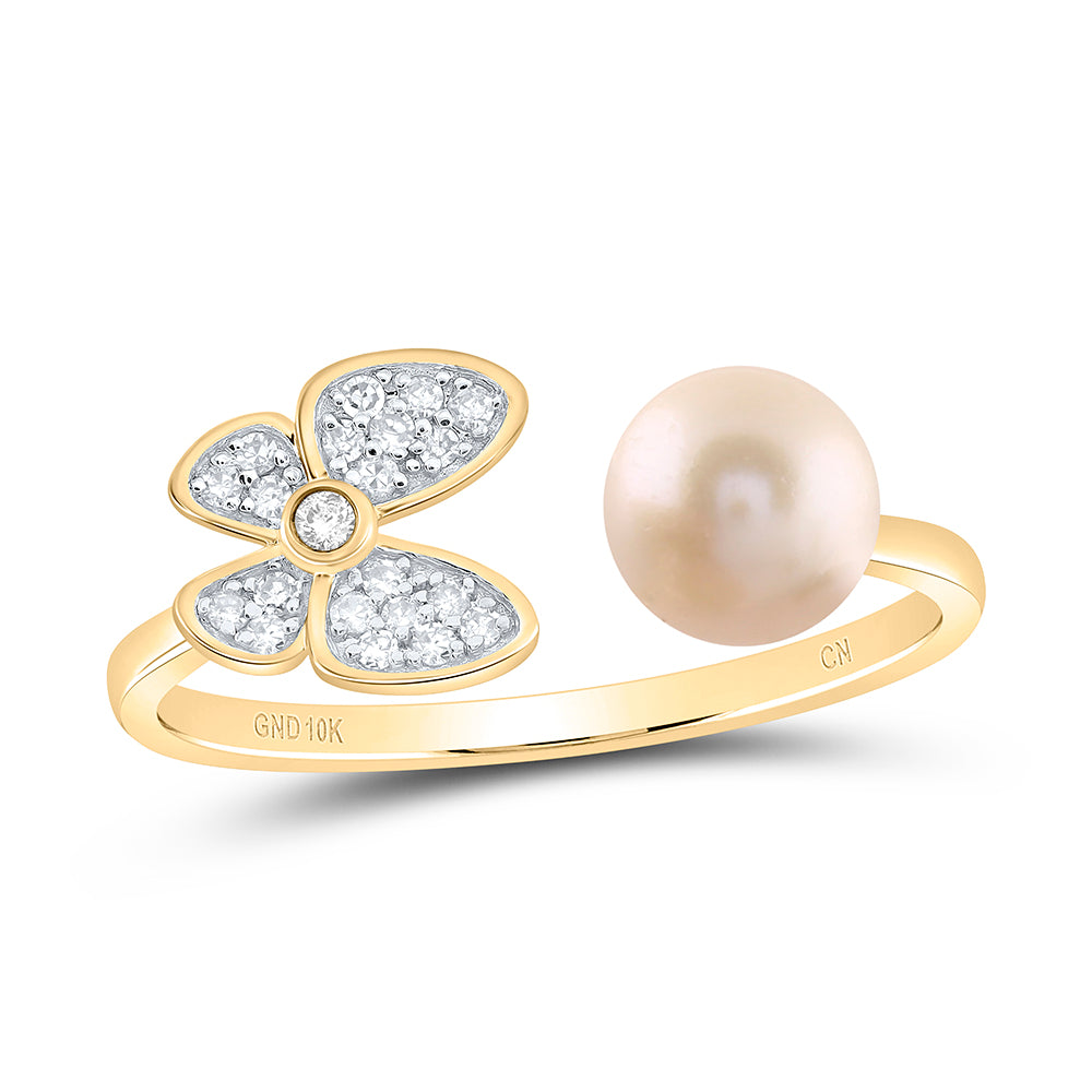 1/10CTW-DIA CN 6MM-PEARL BUTTERFLY LADIES RING