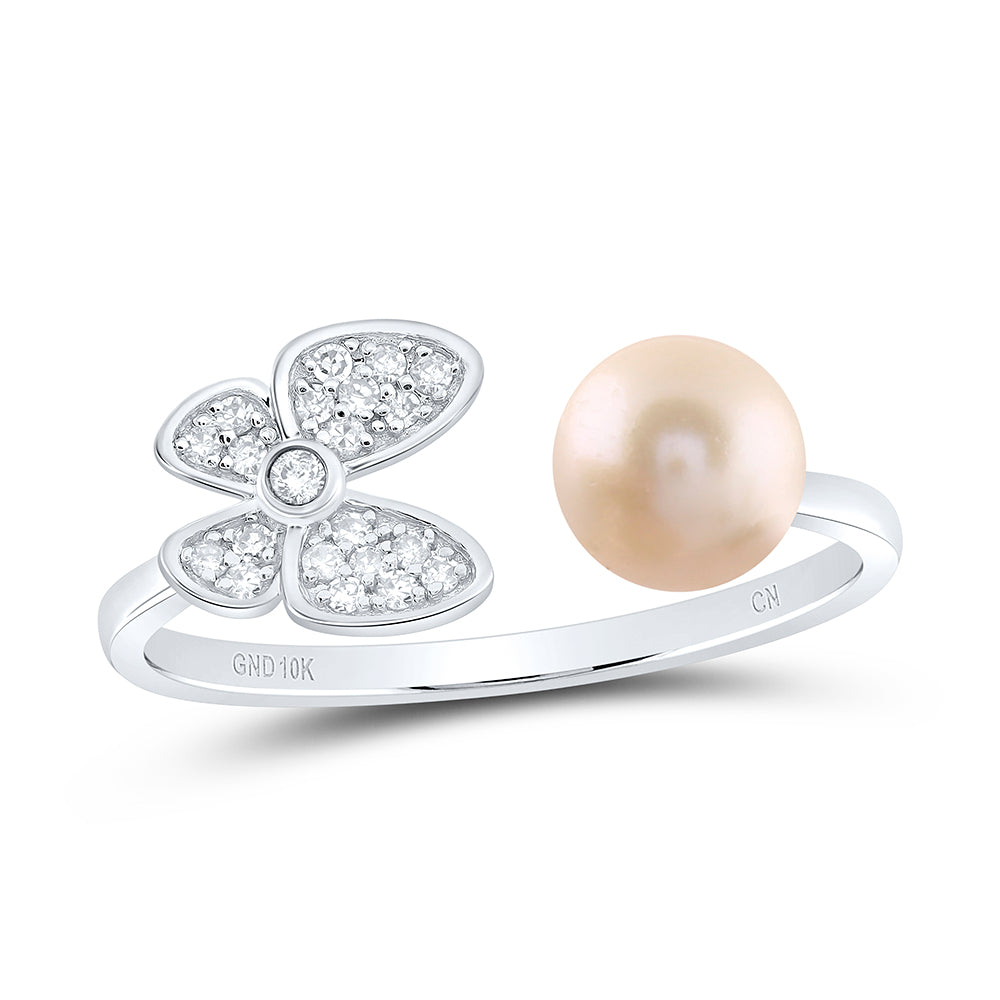 1/10CTW-DIA CN 6MM-PEARL BUTTERFLY LADIES RING