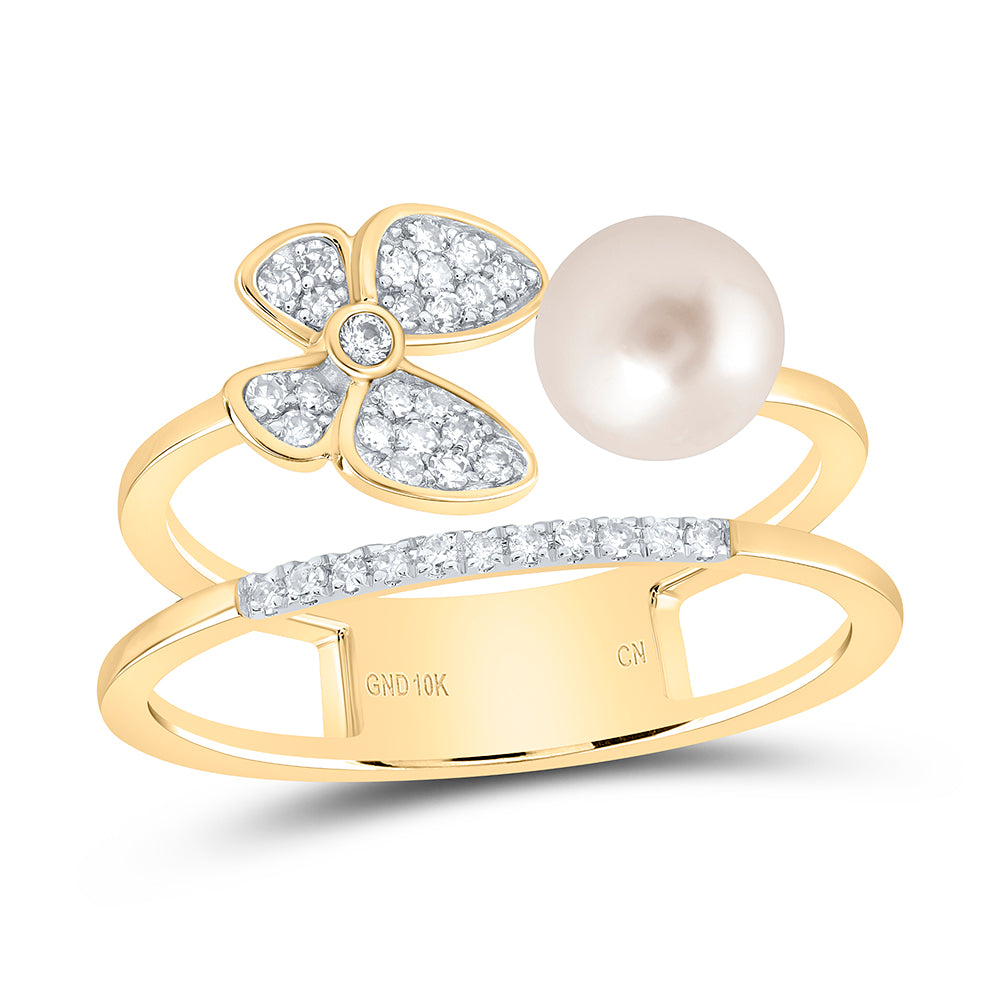 1/6CTW-DIA CN 6MM-PEARL BUTTERFLY LADIES RING