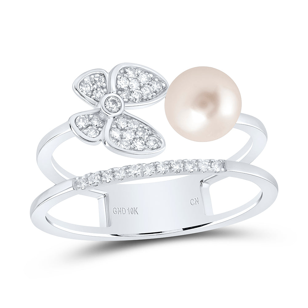 1/6CTW-DIA CN 6MM-PEARL BUTTERFLY LADIES RING