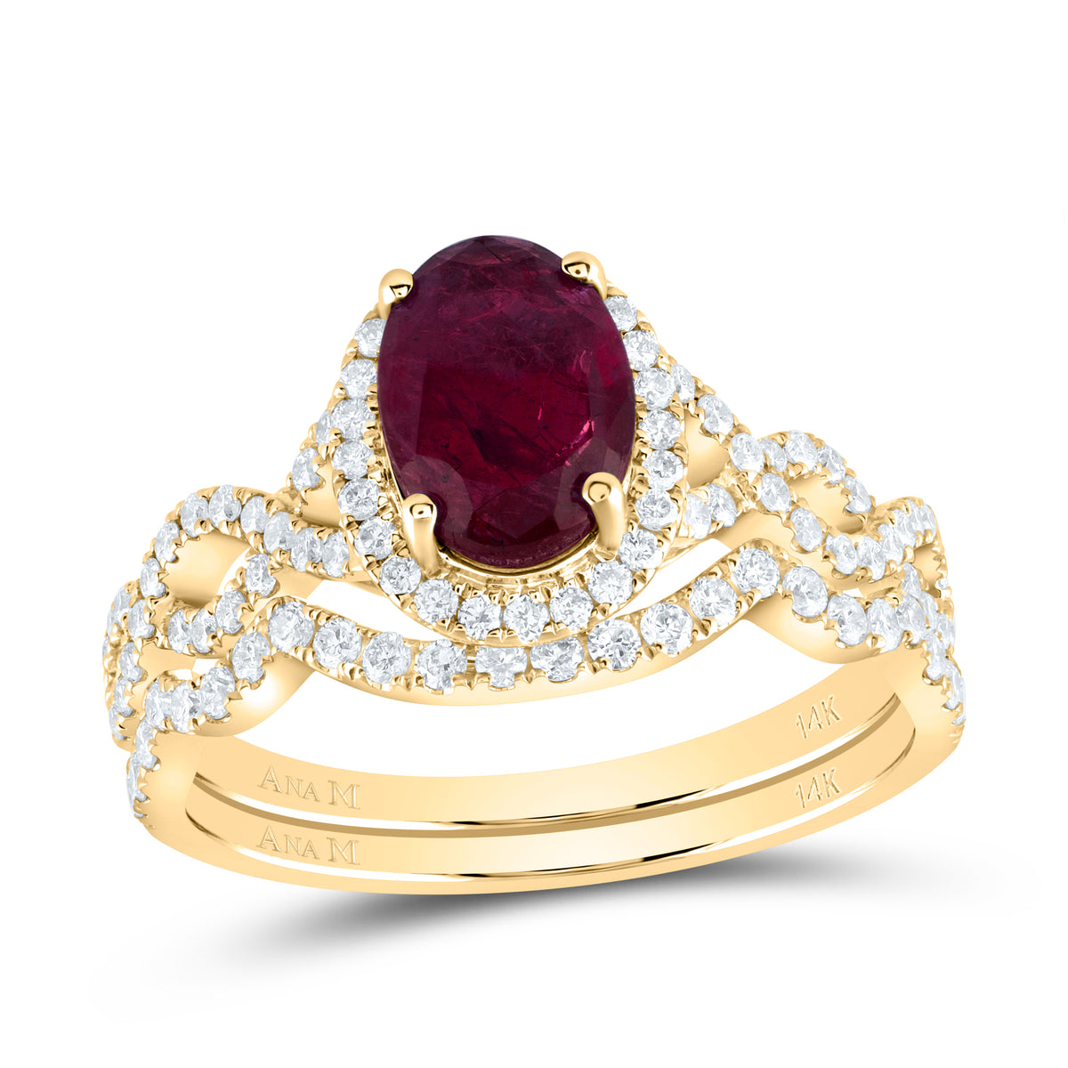 5/8CTW-DIA ANA M 8X6MM OV-RU NAT GEM SINGLE HALO BRIDAL SET