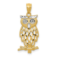 Load image into Gallery viewer, 14k Yellow Gold Rhodium Diamond Cut Owl Pendant
