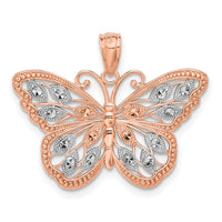 Load image into Gallery viewer, 14k Rose Gold w/Rhodium Diamond-cut Butterfly Pendant
